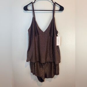 Linea Donatella NWT Women’s Metallic Copper Black Pajama Set Size XL‎
